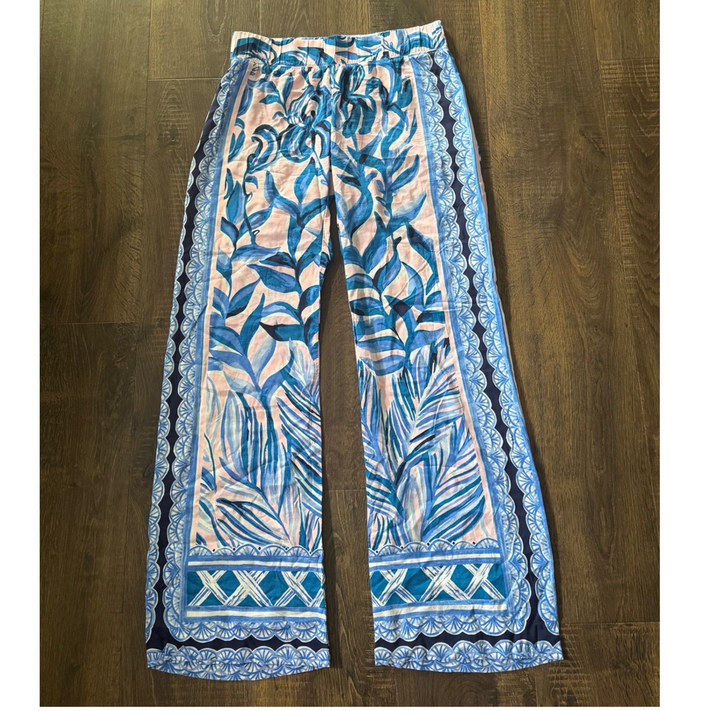 Lilly Pulitzer Palazzo Pants Wide Leg‎ Drawstring Blue Floral XS